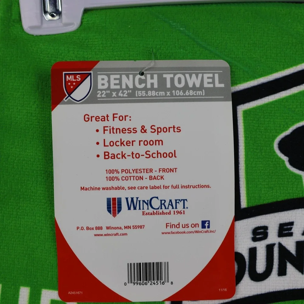 Seattle Sounders FC Bench Towel 22x42 Green MLS Soccer 2016‎ MLS Cup Champions